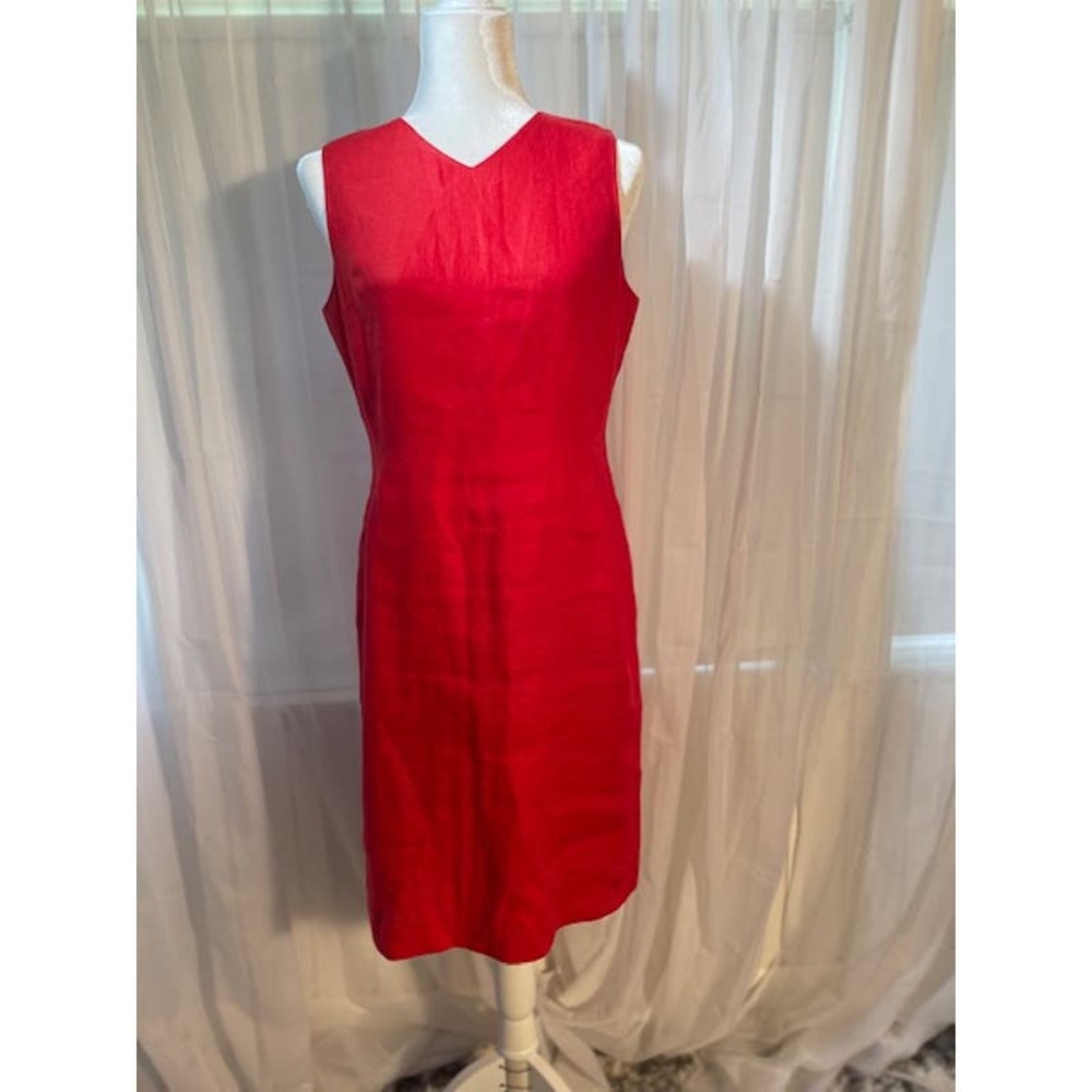 Talbots Size 8 Petite Dress 100%‎ Irish Linen Red Sleeveless